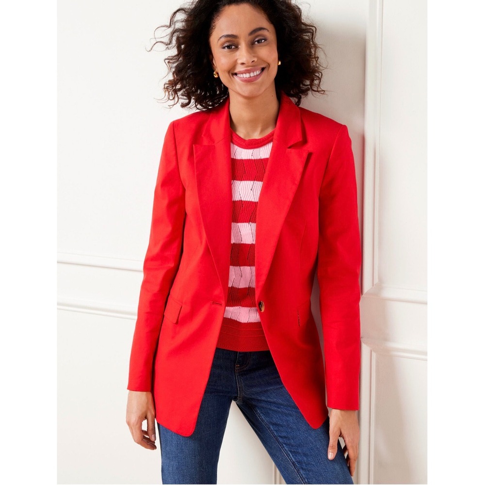 TALBOTS Relaxed 90s Blazer Red Size 14 NEW Cotton Linen Business Casual Career